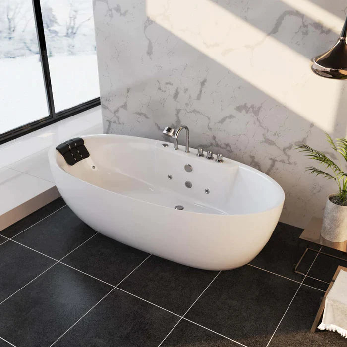 Empava 71" Freestanding Oval Whirlpool Bathtub with Faucet, EMPV-71AIS14 Empava
