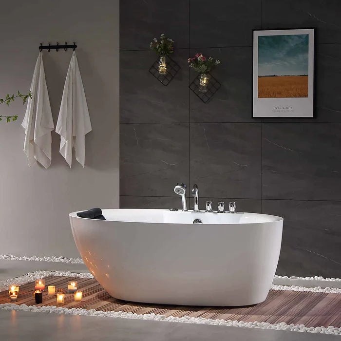 Empava 71" Freestanding Oval Whirlpool Bathtub with Faucet, EMPV-71AIS14 Empava