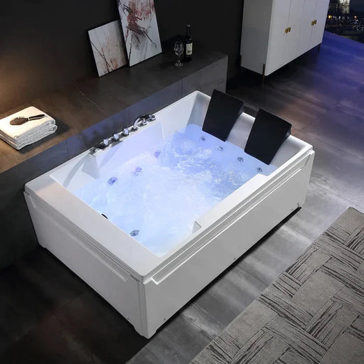 Empava 72" Modern Alcove Whirlpool 2-Person Bathtub with Left Drain and LED Lights, EMPV-72JT367LED Empava
