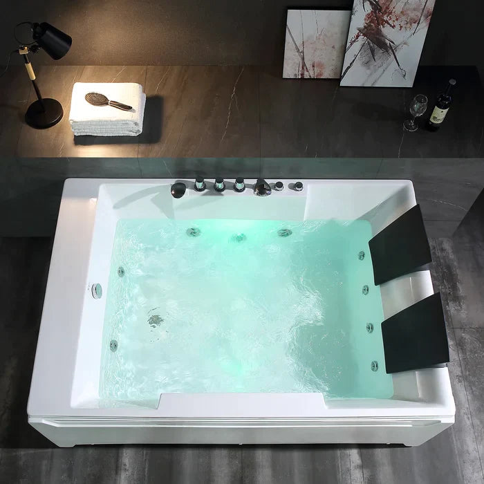 Empava 72" Modern Alcove Whirlpool 2-Person Bathtub with Left Drain and LED Lights, EMPV-72JT367LED Empava