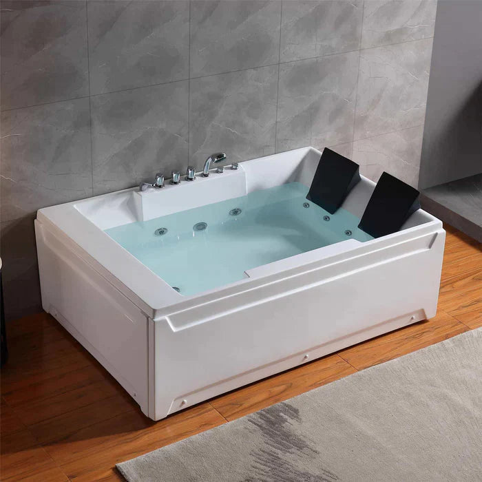 Empava 72" Modern Alcove Whirlpool 2-Person Bathtub with Left Drain and LED Lights, EMPV-72JT367LED Empava