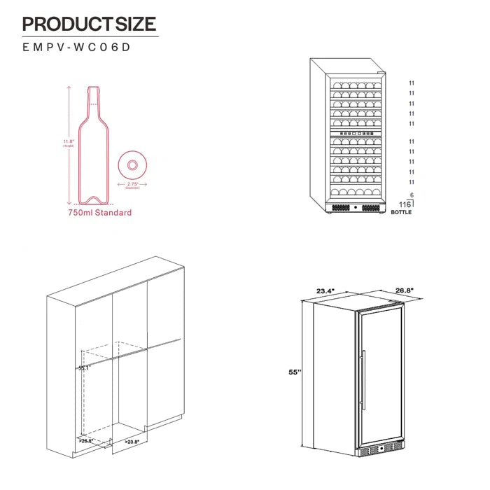 Empava 24" 116 Bottle Dual Zone Wine Cooler, EMPV-WC06D Empava