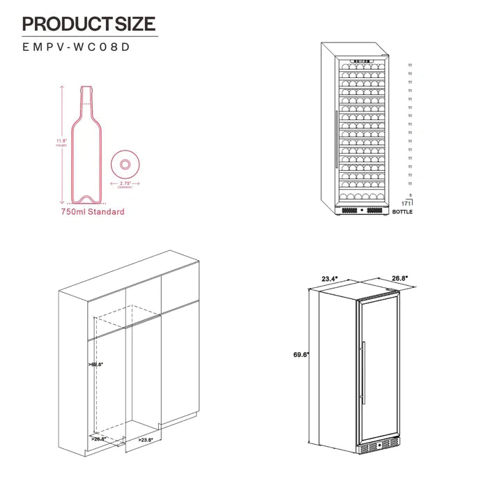 Empava 24" 160 Bottle Dual Zone Wine Cooler, EMPV-WC08D Empava