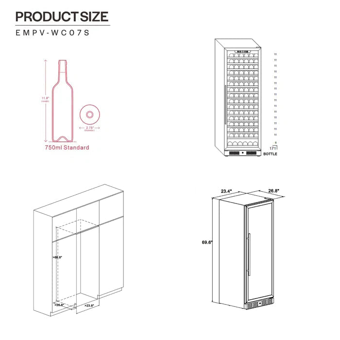 Empava 24" 171 Bottle Wine Cooler, EMPV-WC07S Empava