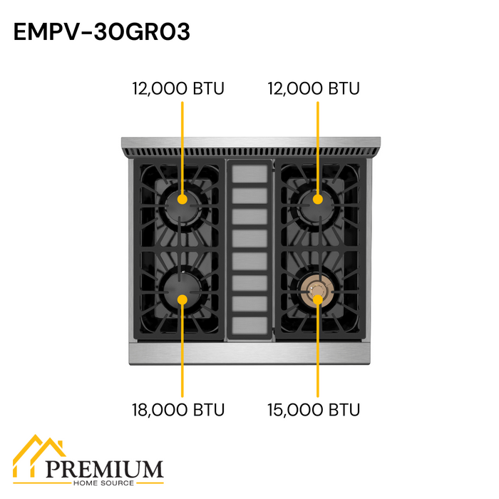 Empava 30" Slide-In Single Oven Natural Gas Range with 4 Burners - 4.2 cu. ft., EMPV-30GR03 Empava