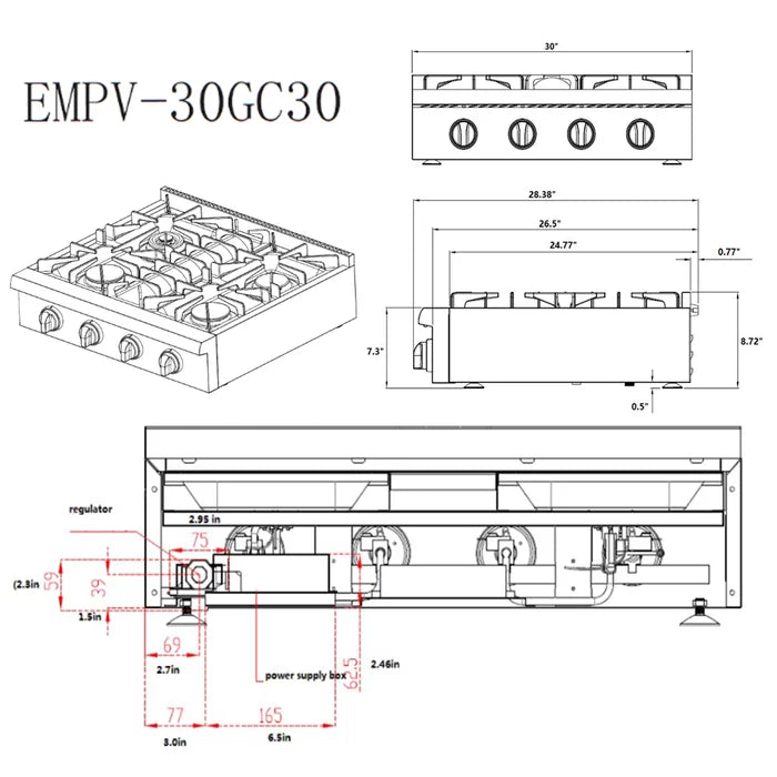 Empava 30" Built-In Natural Gas Cooktop with 4 Burners, EMPV-30GC30 Empava