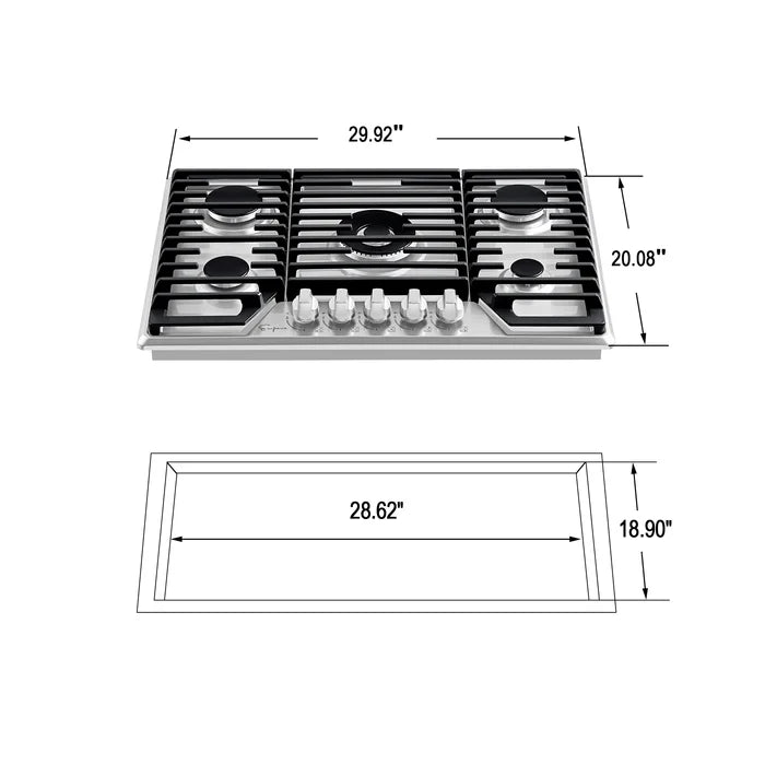 Empava 30" Stainless Steel Built-In Cooktop with 5 Gas Burners, EMPV-30GC37 Empava