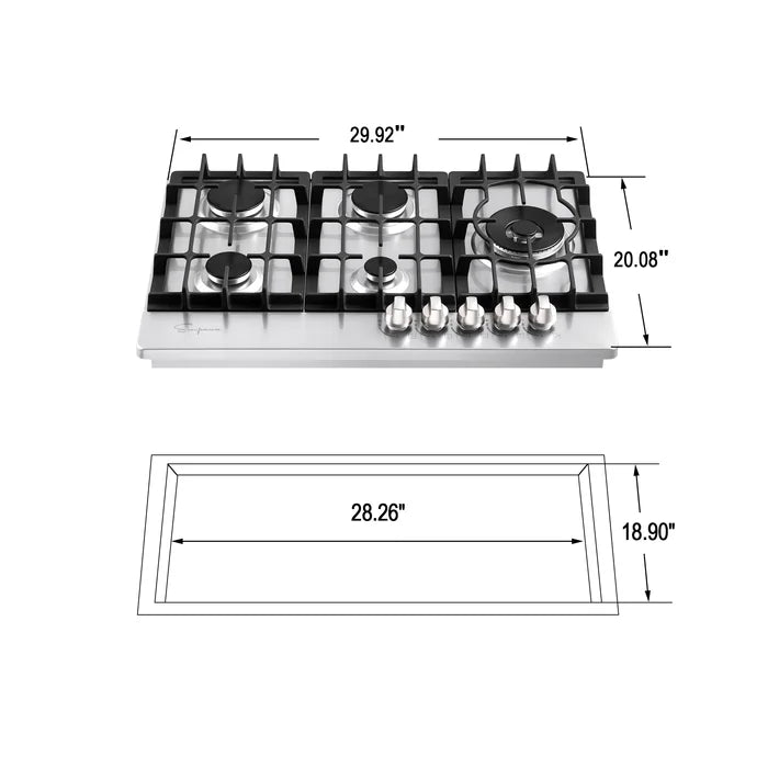 Empava 30" Stainless Steel Built-In Cooktop with 5 Gas Burners, EMPV-30GC38 Empava