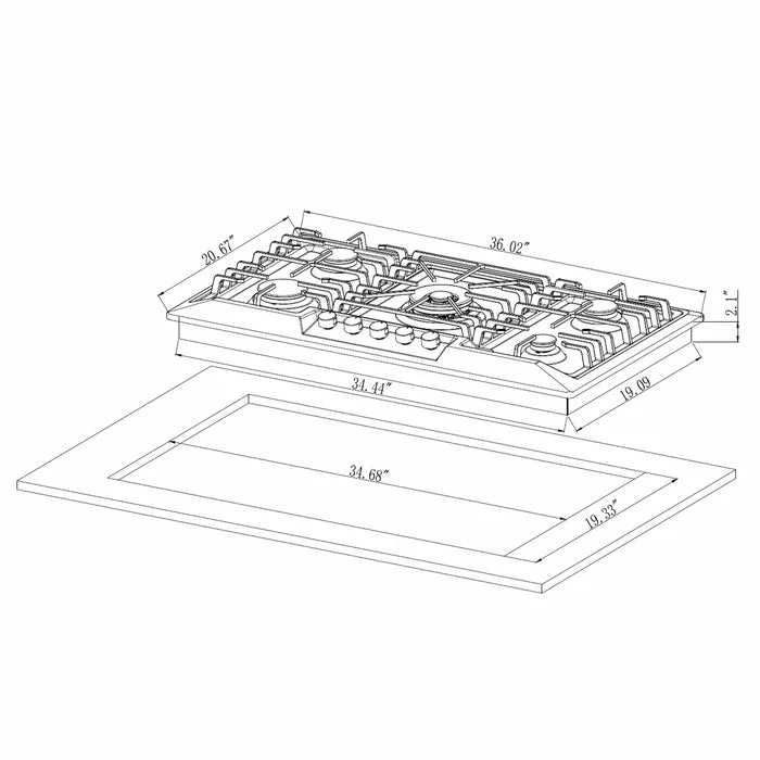 Empava 36" Stainless Steel Built-In Cooktop with 5 Gas Burners, EMPV-36GC23 Empava