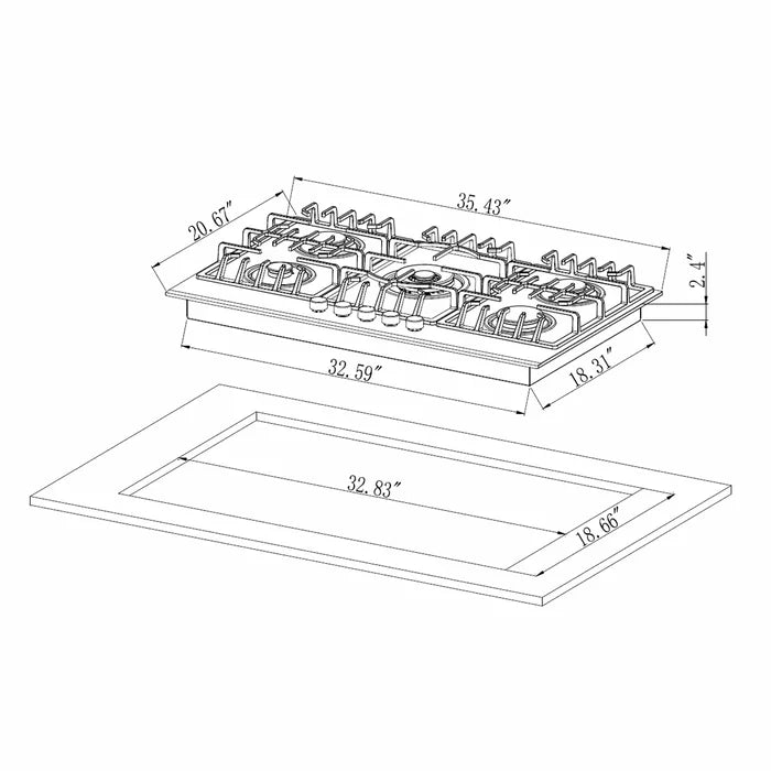 Empava 36" Built-In Cooktop with 5 Gas Burners in Black, EMPV-36GC27 Empava