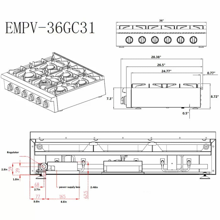 Empava 36" Built-In Natural Gas Cooktop with 6 Burners, EMPV-36GC31 Empava