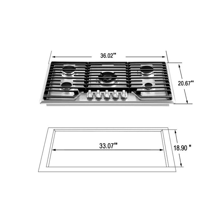 Empava 36" Stainless Steel Built-In Cooktop with 5 Gas Burners, EMPV-36GC36 Empava