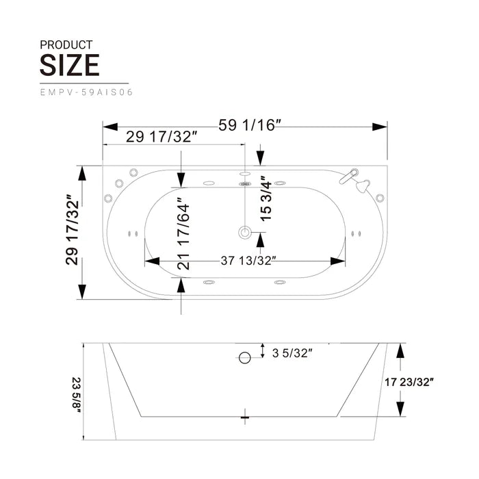 Empava 59" Whirlpool Hydromassage Alcove Bathtub with Faucet, EMPV-59AIS06 Empava