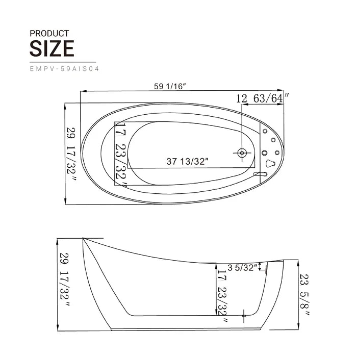Empava 59" Freestanding Whirlpool Acrylic Bathtub with Faucet,  EMPV-59AIS04 Empava