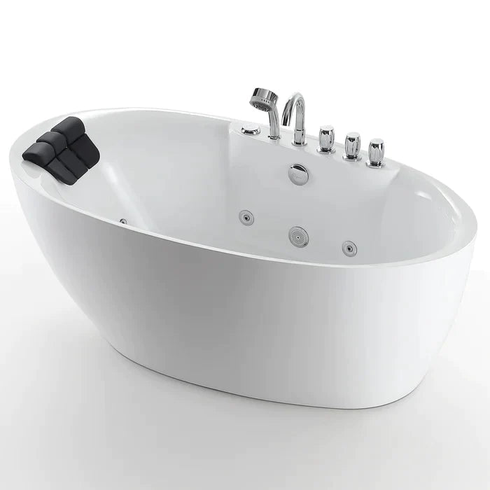 Empava 59" Freestanding Oval Whirlpool Bathtub with Faucet, EMPV-59AIS12 Empava