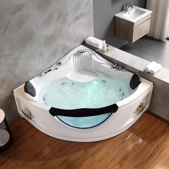 Empava 59" Hydrotherapy Corner Thermostatic LED Whirlpool Bathtub with Left Drain, EMPV-59JT319LED Empava