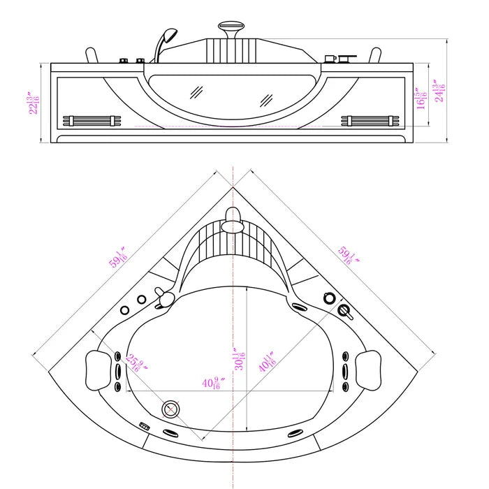 Empava 59" Hydrotherapy Corner Thermostatic LED Whirlpool Bathtub with Left Drain, EMPV-59JT319LED Empava