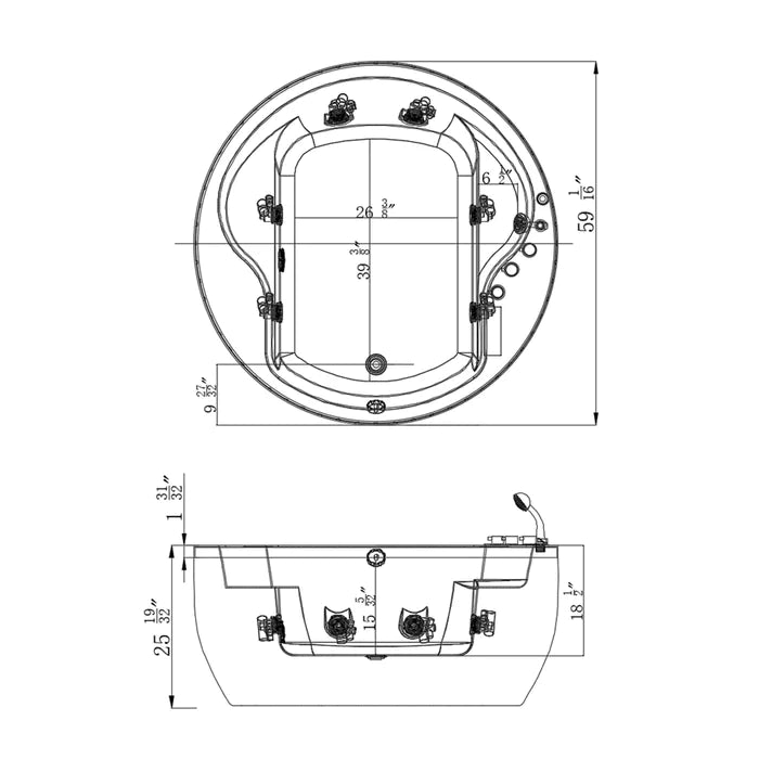 Empava 59" Freestanding Round Whirlpool Bathtub with with Right Drain, EMPV-59JT005 Empava