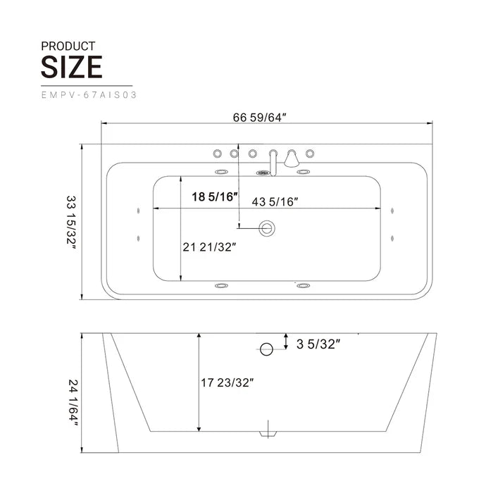 Empava 67" Freestanding Whirlpool Acrylic Bathtub with Faucet, EMPV-67AIS03 Empava