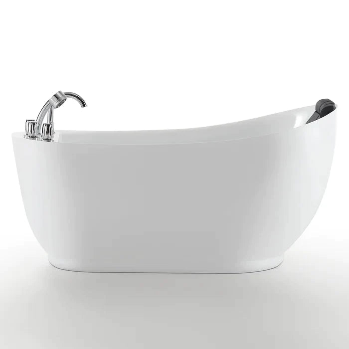 Empava 67" Freestanding Oval Whirlpool Acrylic Bathtub with Faucet, EMPV-67AIS05 Empava