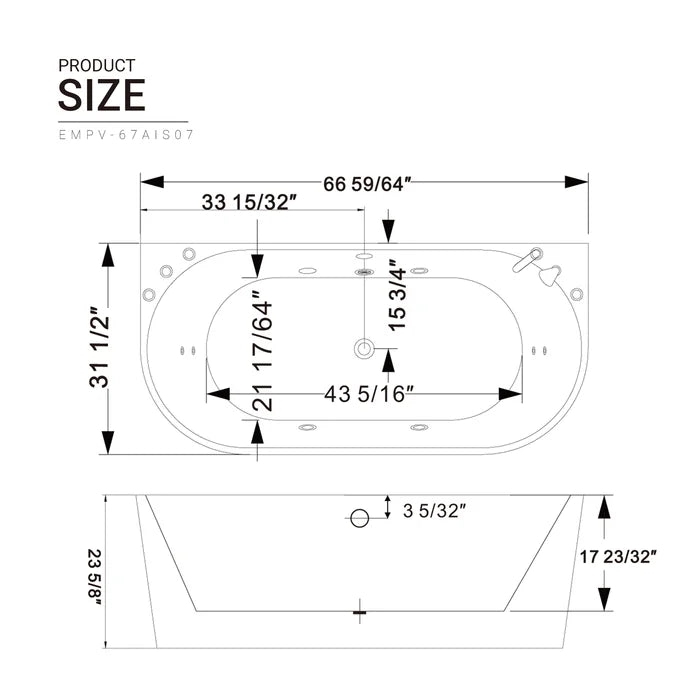 Empava 67" Freestanding Whirlpool Bathtub with Faucet, EMPV-67AIS07 Empava