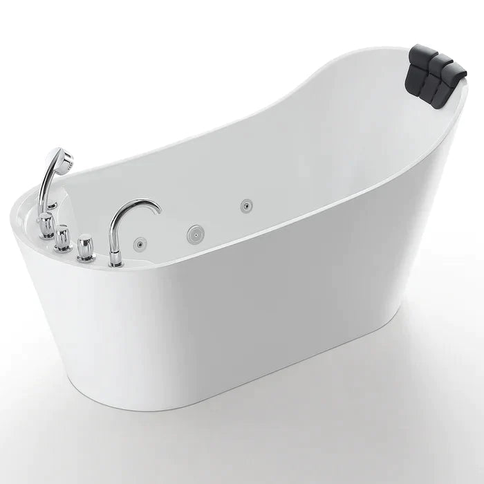 Empava 67" Freestanding Oval Whirlpool Bathtub with Faucet, EMPV-67AIS09 Empava