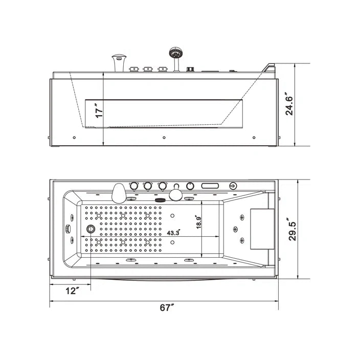 Empava 67" Modern Alcove Combination Massage Thermostatic LED Bathtub with Left Drain, EMPV-67JT351LED Empava