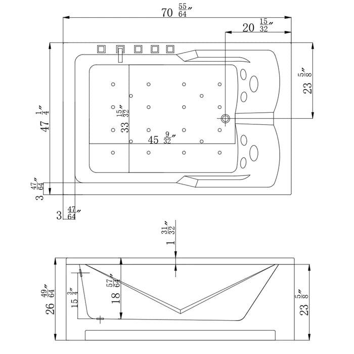 Empava 71" Alcove Whirlpool 2-Person Bathtub with Right Drain, EMPV-71JT667B Empava
