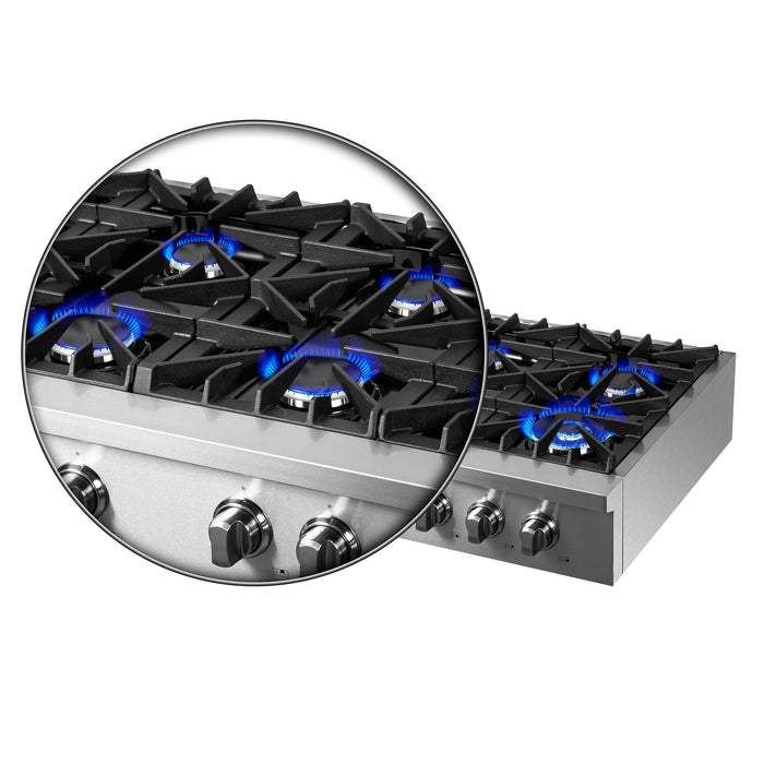 Forno Lseo 48-Inch Gas Range top, 8 Burners, Griddle in Stainless Steel FCTGS5737-48 FORNO