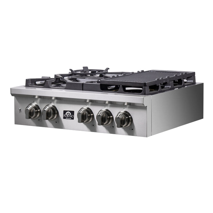 FORNO 30″ Gas Rangetop ALTA QUALITA Pro-Style 5 Sealed Brass Burners - FCTGS5751-30 FORNO