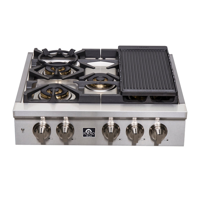 FORNO 30″ Gas Rangetop ALTA QUALITA Pro-Style 5 Sealed Brass Burners - FCTGS5751-30 FORNO