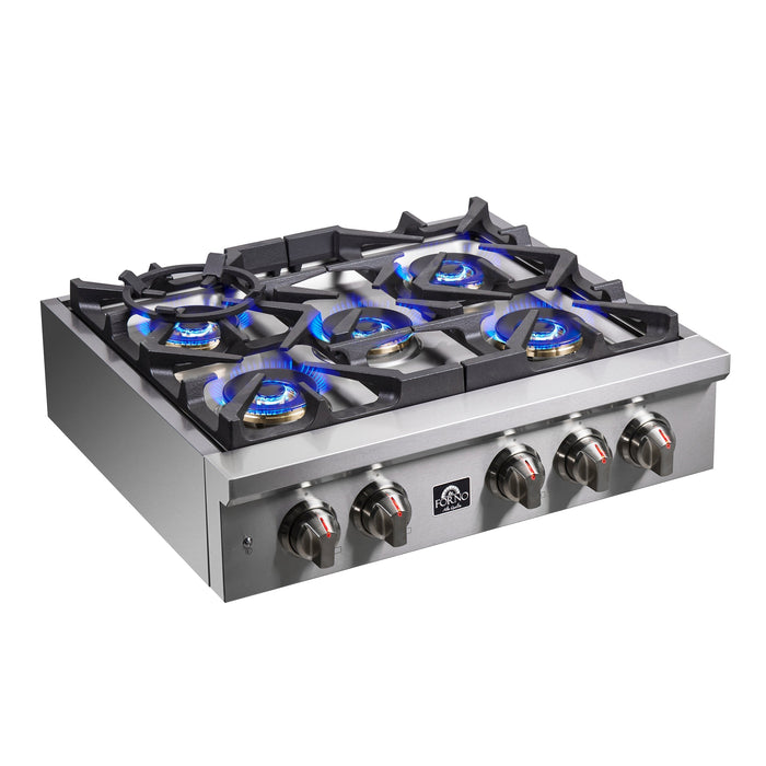 FORNO 30″ Gas Rangetop ALTA QUALITA Pro-Style 5 Sealed Brass Burners - FCTGS5751-30 FORNO
