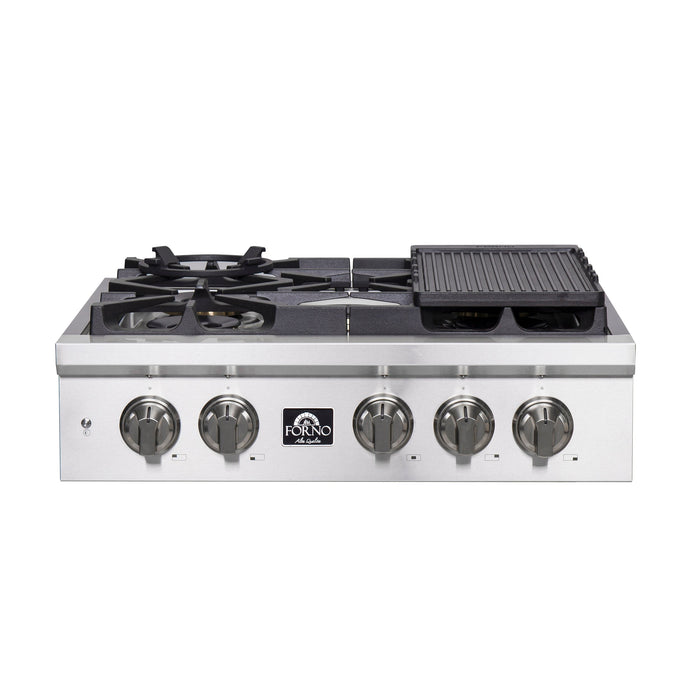 FORNO 30″ Gas Rangetop ALTA QUALITA Pro-Style 5 Sealed Brass Burners - FCTGS5751-30 FORNO
