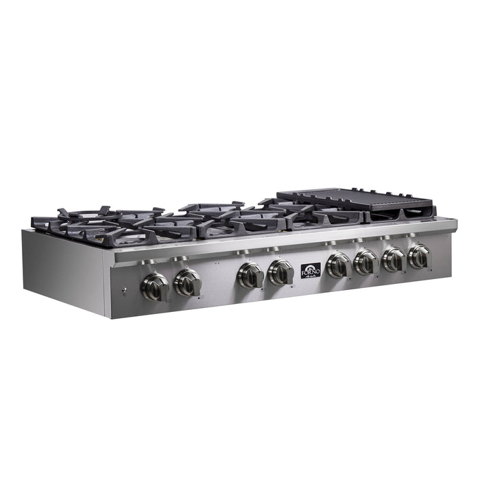 Forno Spezia 48-Inch Gas Rangetop, 8 Burners, Wok Ring and Grill/Griddle in Stainless Steel FCTGS5751-48 FORNO