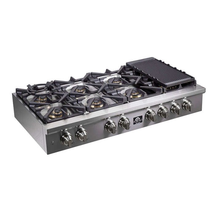 Forno Spezia 48-Inch Gas Rangetop, 8 Burners, Wok Ring and Grill/Griddle in Stainless Steel FCTGS5751-48 FORNO