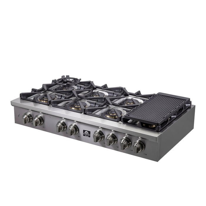 Forno Spezia 48-Inch Gas Rangetop, 8 Burners, Wok Ring and Grill/Griddle in Stainless Steel FCTGS5751-48 FORNO