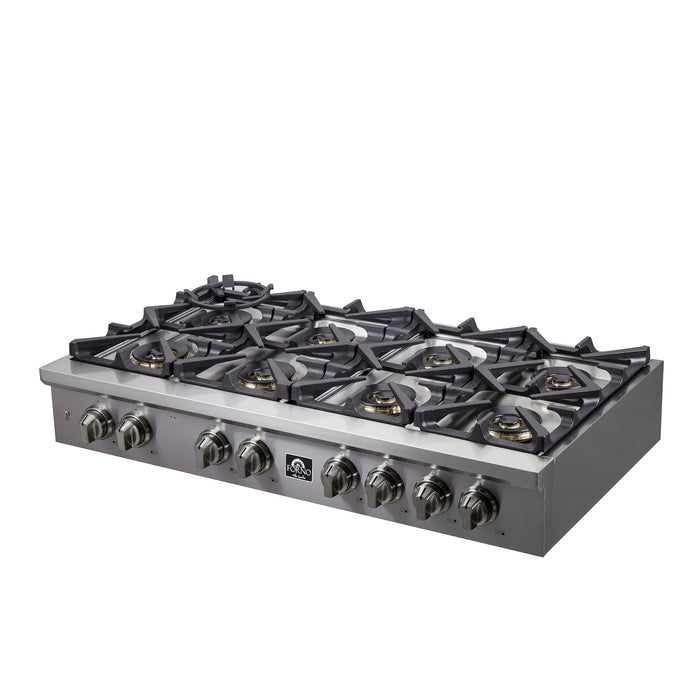 Forno Spezia 48-Inch Gas Rangetop, 8 Burners, Wok Ring and Grill/Griddle in Stainless Steel FCTGS5751-48 FORNO