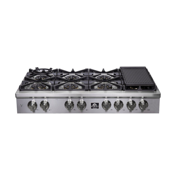Forno Spezia 48-Inch Gas Rangetop, 8 Burners, Wok Ring and Grill/Griddle in Stainless Steel FCTGS5751-48 FORNO