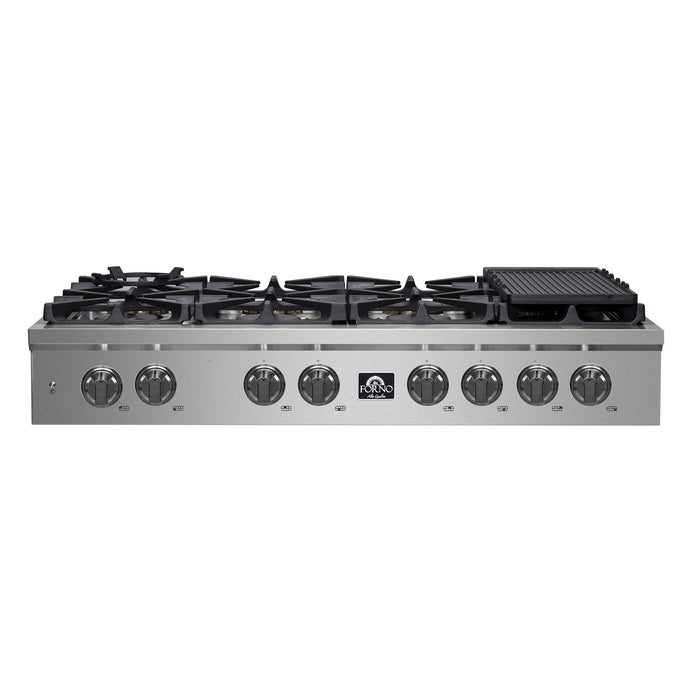Forno Spezia 48-Inch Gas Rangetop, 8 Burners, Wok Ring and Grill/Griddle in Stainless Steel FCTGS5751-48 FORNO
