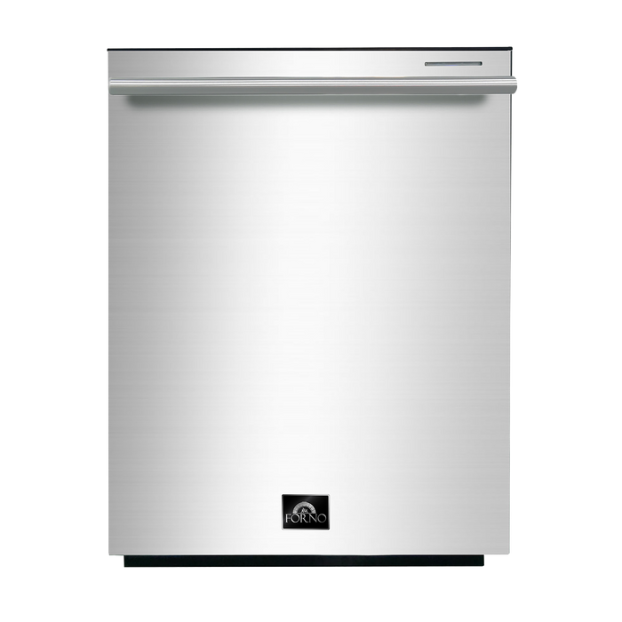 Forno 4-Piece Appliance Package - 36-Inch Electric Range, Wall Mount Range Hood with Backsplash, French Door Refrigerator, and Dishwasher in Stainless Steel FORNO