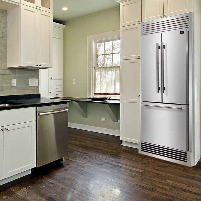 FORNO 31" Gallipoli 17.5 Cu Ft French Door Refrigerator with Ice Maker in Stainless Steel With Built-in Style Grill And Trim - FFFFD1974-35SG FORNO