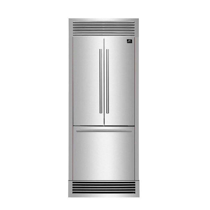 FORNO 31" Gallipoli 17.5 Cu Ft French Door Refrigerator with Ice Maker in Stainless Steel With Built-in Style Grill And Trim - FFFFD1974-35SG FORNO