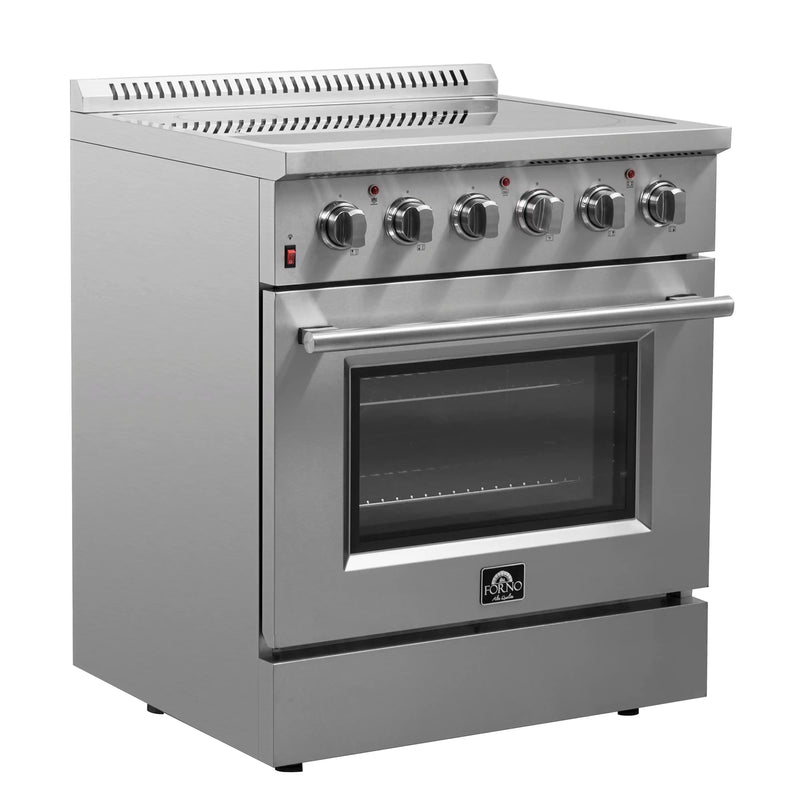 Forno 4-Piece Appliance Package - 30-Inch Electric Range, Wall Mount Range Hood, French Door Refrigerator, and Dishwasher in Stainless Steel