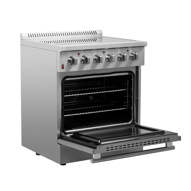 Forno 4-Piece Appliance Package - 30-Inch Electric Range, French Door Refrigerator, Dishwasher, and Microwave Oven in Stainless Steel