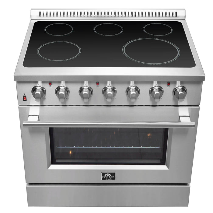 Forno 4-Piece Appliance Package - 36-Inch Electric Range, French Door Refrigerator, Dishwasher, and Microwave Drawer in Stainless Steel FORNO