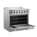Forno 4-Piece Appliance Package - 36-Inch Electric Range, Pro-Style Refrigerator, Dishwasher, and Microwave Drawer in Stainless Steel FORNO