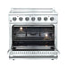 Forno 5-Piece Appliance Package - 36-Inch Electric Range, Wall Mount Range Hood with Backsplash, French Door Refrigerator, Dishwasher, and Microwave Drawer in Stainless Steel FORNO