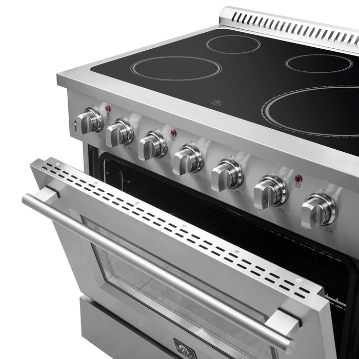 Forno 4-Piece Appliance Package - 36-Inch Electric Range, French Door Refrigerator, Dishwasher, and Microwave Oven in Stainless Steel FORNO