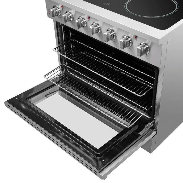 Forno 5-Piece Appliance Package - 36-Inch Electric Range, Wall Mount Range Hood, Pro-Style Refrigerator, Dishwasher, and Microwave Drawer in Stainless Steel FORNO