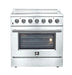 Forno 5-Piece Appliance Package - 36-Inch Electric Range, Wall Mount Range Hood with Backsplash, Pro-Style Refrigerator, Dishwasher, and Microwave Drawer in Stainless Steel FORNO